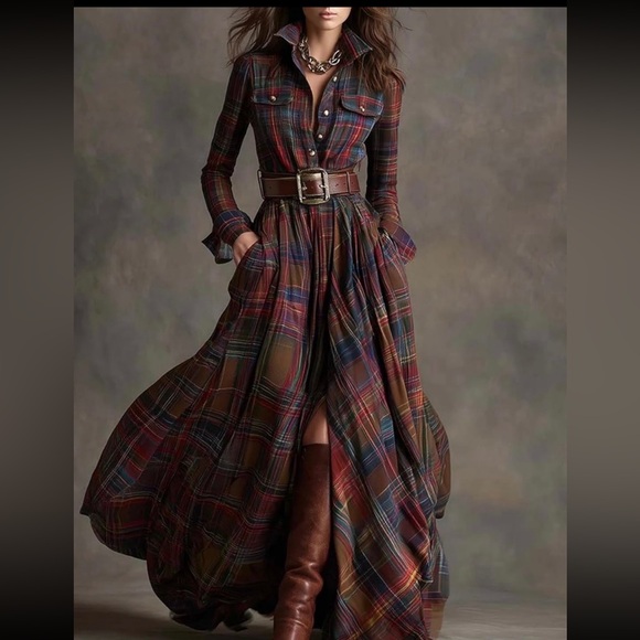 Dresses & Skirts - Plaid Maxi for Women | Long Sleeve Button Down | Vintage Tartan Dress
